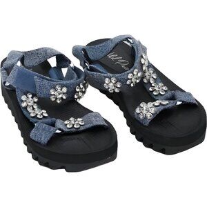 Wild Pair Kudose Rhinestone Denim Sport Sandals Platform Strap Women's US 7M